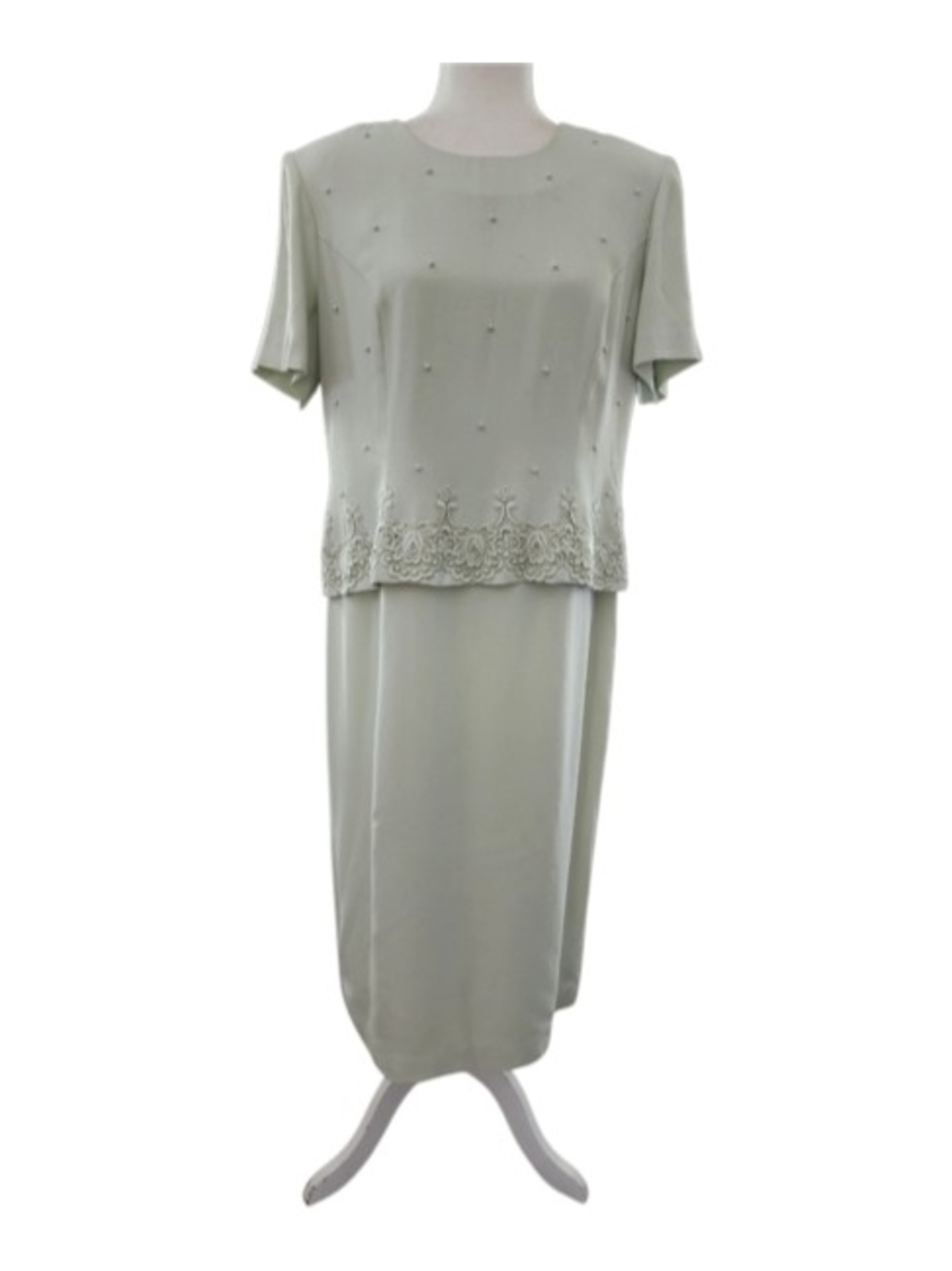 R&M Richards Light Sage Embellished Midi Skirt Set